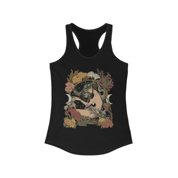 Art Nouveau Muse Women'S Racerback Tank Top, Witchy Stuff, Botanical Cottagecore Yoga Tank, Floral Moon Eclectic Clothing, Cute Boho Tank
