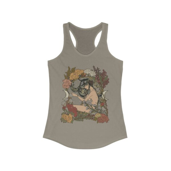 Art Nouveau Muse Women'S Racerback Tank Top, Witchy Stuff, Botanical Cottagecore Yoga Tank, Floral Moon Eclectic Clothing, Cute Boho Tank