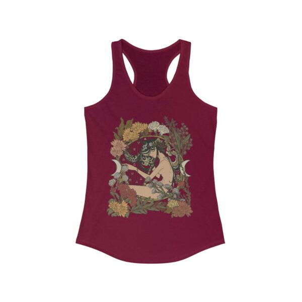 Art Nouveau Muse Women'S Racerback Tank Top, Witchy Stuff, Botanical Cottagecore Yoga Tank, Floral Moon Eclectic Clothing, Cute Boho Tank