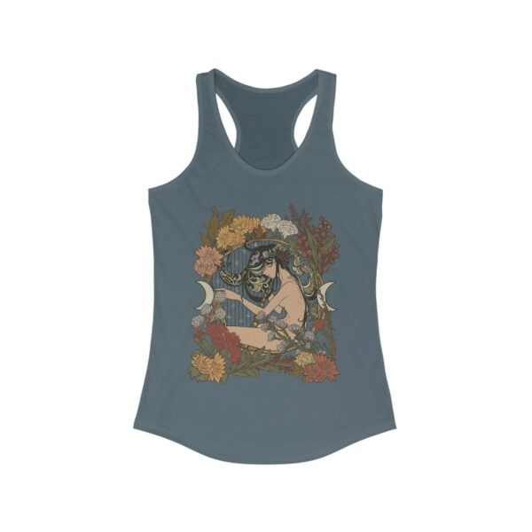 Art Nouveau Muse Women'S Racerback Tank Top, Witchy Stuff, Botanical Cottagecore Yoga Tank, Floral Moon Eclectic Clothing, Cute Boho Tank